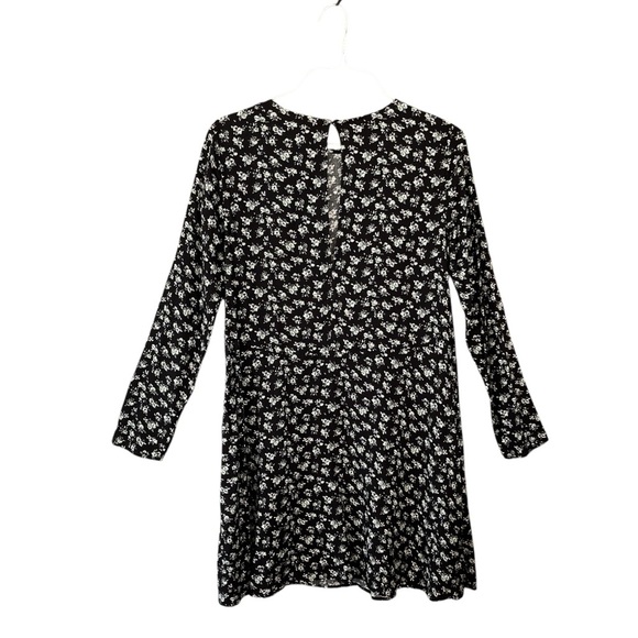 H&M Long Sleeve Mini A-line Black Floral Sundress sze 8 - Picture 6 of 12